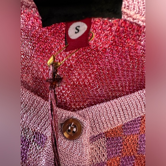 Happy Sheep NWT SIZE SMALL cardigan square pattern Fushia-Copper-Orange-Red - Picture 3 of 9